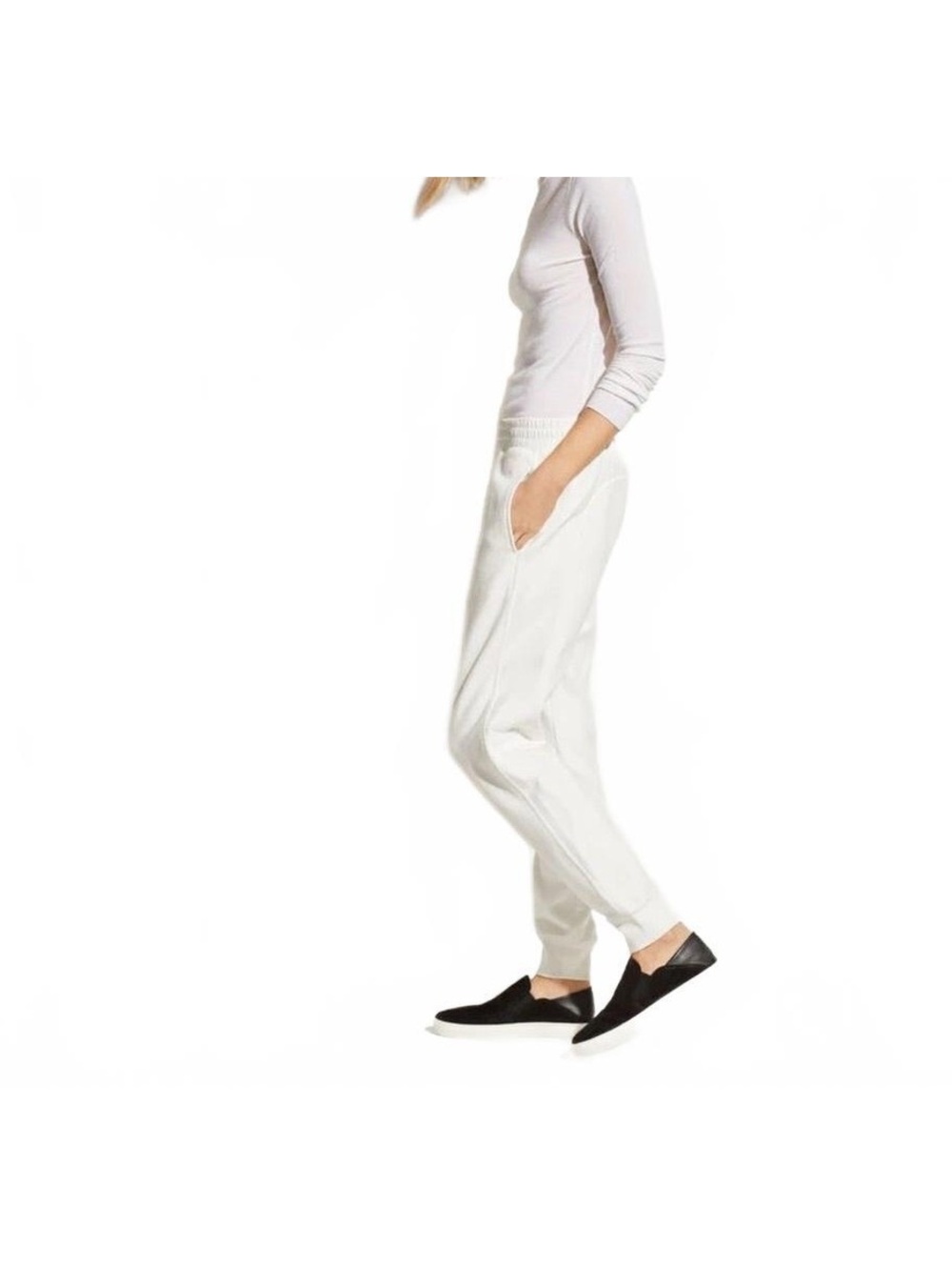 Vince White Mixed Media Terry Cloth Nylon minimalist Elastic Waist L 12 NWT